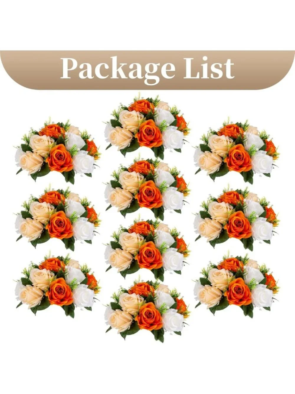 Vibrant Orange Silk Roses Ball - 10 Pcs Faux Flowers for Home Centerpiece Decor